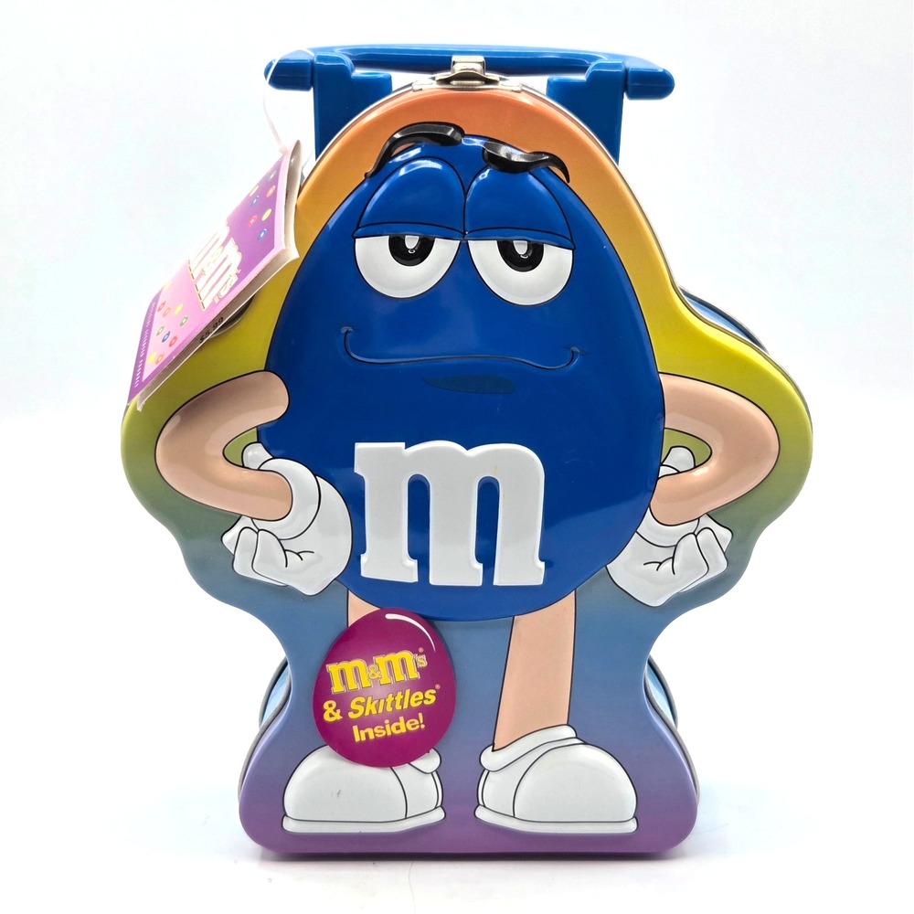M&M's‎ MMs Blue Character  Shaped Tin With Handle VINTAGE 2003